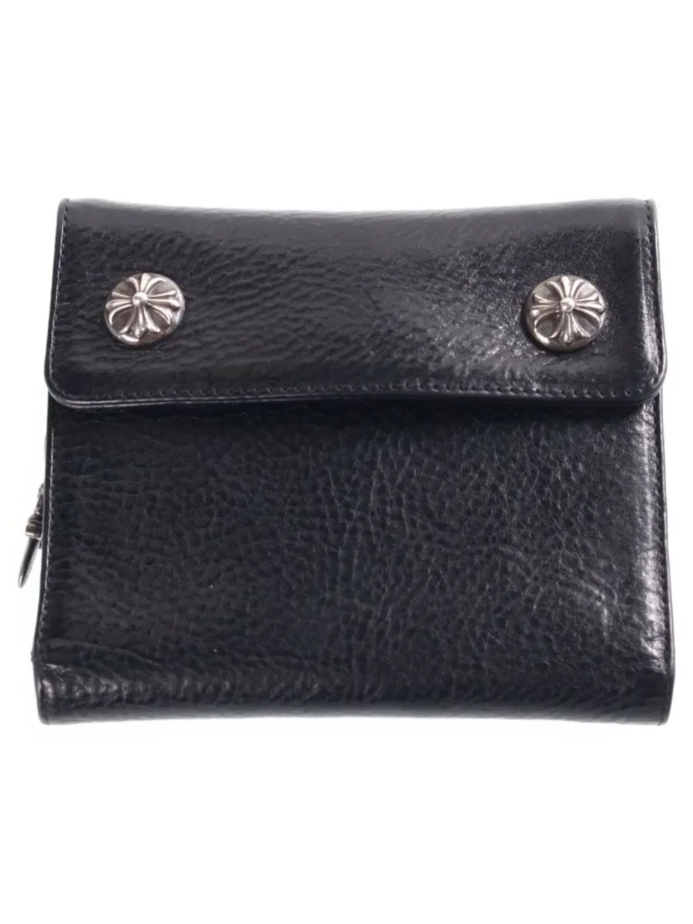 Chrome Hearts Big Spoon Wallet Big Cross Button Leather Black